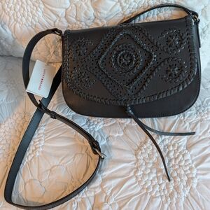 NWT Lucky Brand 100% Leather Black Crossbody Bag with Intricate Braided Design